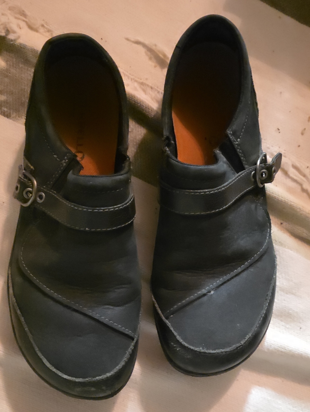 Merrell Black Slip-On Loafers with Buckle Accent